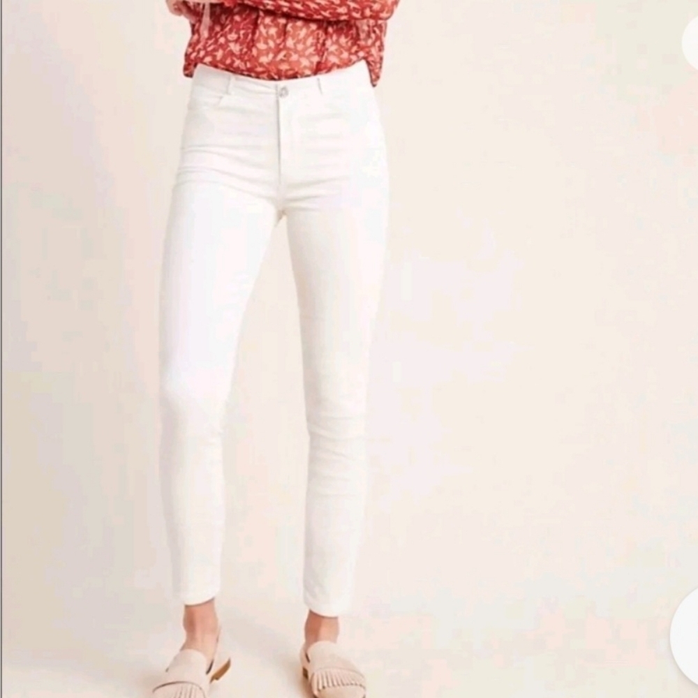 PAIGE Hoxton Ankle Pant Brushed Cotton Slim Fit Stretch Light Ecru Size 28